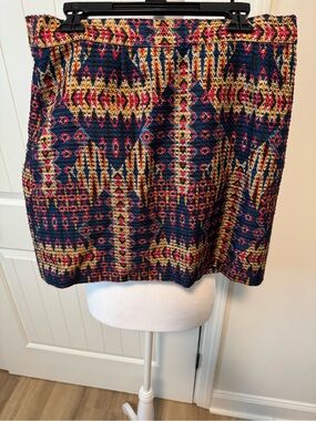 Textured Navy Multicolor Patterned Women’s Skirt
